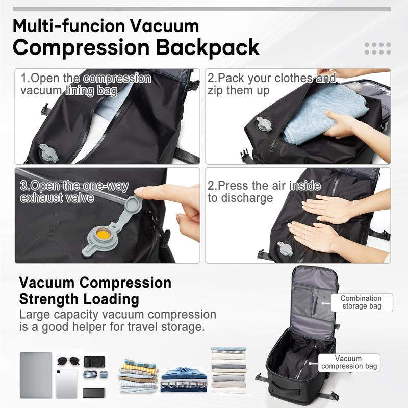 Vacuum Travel Backpack with Pump for Women,Airback Personal Item Carry on Backpacks Flight Approved 18X14X8 Inches for Men,Laptop Waterproof Work Compression Bags Casual Daypack