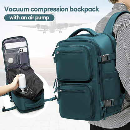 Vacuum Travel Backpack with Pump for Women,Airback Personal Item Carry on Backpacks Flight Approved 18X14X8 Inches for Men,Laptop Waterproof Work Compression Bags Casual Daypack