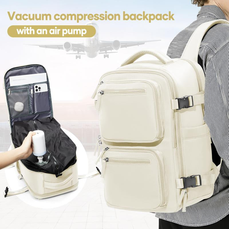 Vacuum Travel Backpack with Pump for Women,Airback Personal Item Carry on Backpacks Flight Approved 18X14X8 Inches for Men,Laptop Waterproof Work Compression Bags Casual Daypack