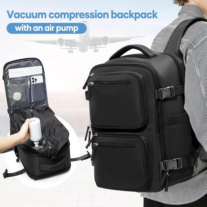 Vacuum Travel Backpack with Pump for Women,Airback Personal Item Carry on Backpacks Flight Approved 18X14X8 Inches for Men,Laptop Waterproof Work Compression Bags Casual Daypack